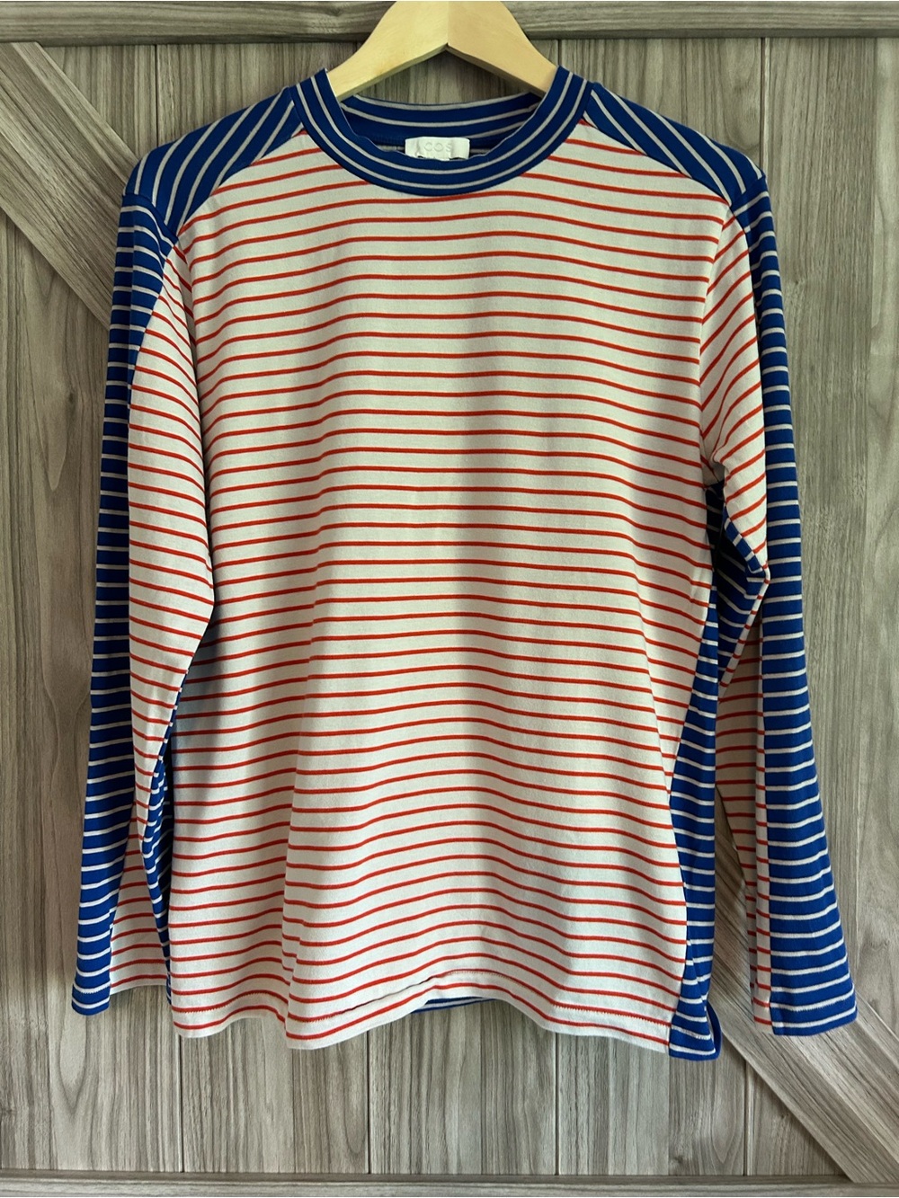 COS Striped Colorblock Long Sleeve Tee - Red, White & Blue - Size Small